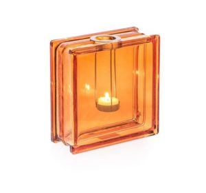 Orange tea light holder - Casa-Uno-Glass-Brick-Vase-with-Silver-Metal-Holder-S96